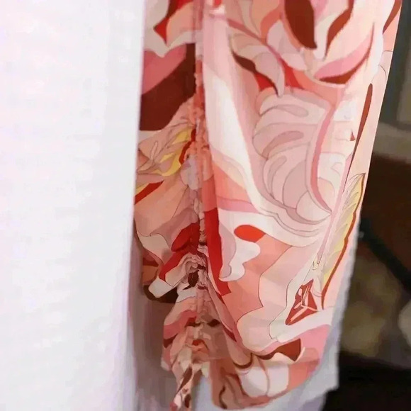 Forever 21+ Size OX Pink leaf print strappy side shirred midi dress - Picture 12 of 16